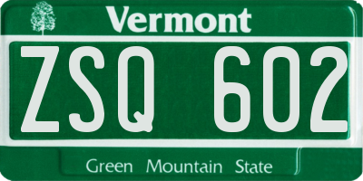 VT license plate ZSQ602