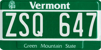 VT license plate ZSQ647