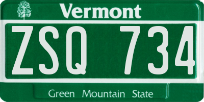 VT license plate ZSQ734
