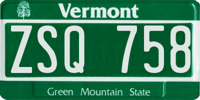 VT license plate ZSQ758