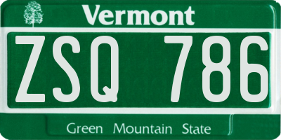 VT license plate ZSQ786