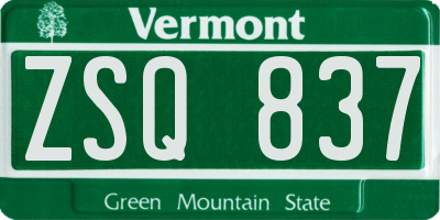 VT license plate ZSQ837