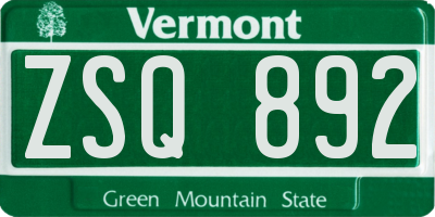 VT license plate ZSQ892