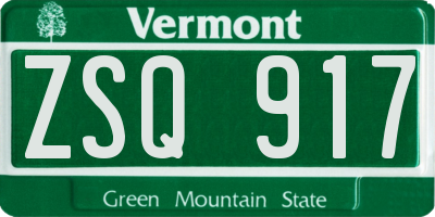 VT license plate ZSQ917