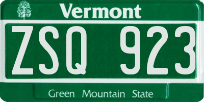 VT license plate ZSQ923