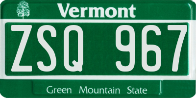 VT license plate ZSQ967