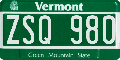 VT license plate ZSQ980