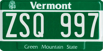VT license plate ZSQ997