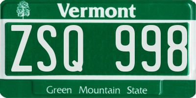 VT license plate ZSQ998