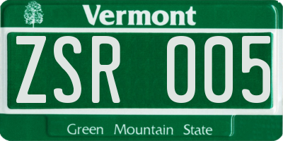 VT license plate ZSR005