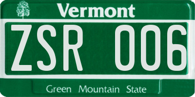 VT license plate ZSR006