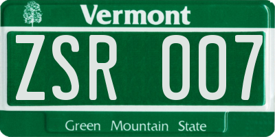 VT license plate ZSR007