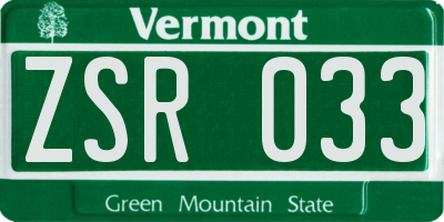 VT license plate ZSR033