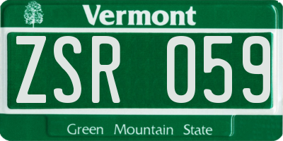 VT license plate ZSR059