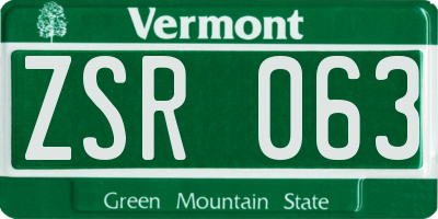 VT license plate ZSR063