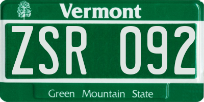 VT license plate ZSR092