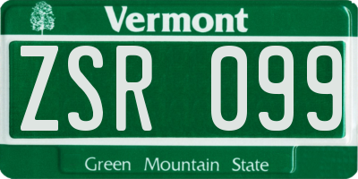 VT license plate ZSR099