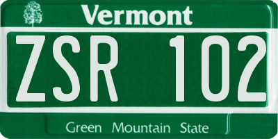 VT license plate ZSR102
