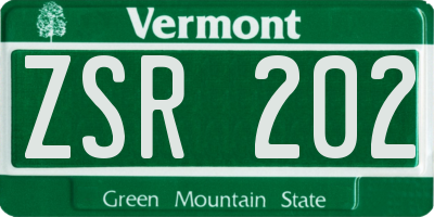 VT license plate ZSR202