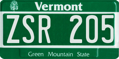 VT license plate ZSR205