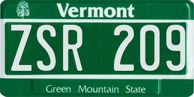 VT license plate ZSR209