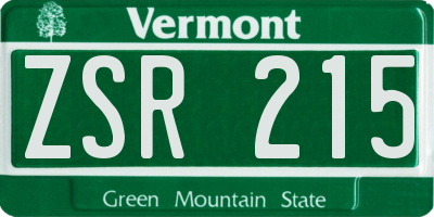 VT license plate ZSR215