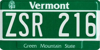 VT license plate ZSR216