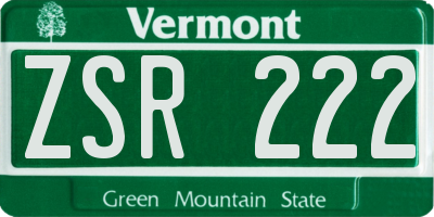 VT license plate ZSR222
