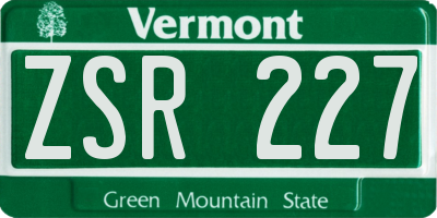 VT license plate ZSR227