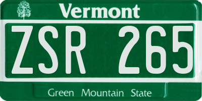 VT license plate ZSR265