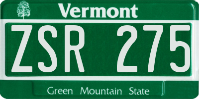 VT license plate ZSR275