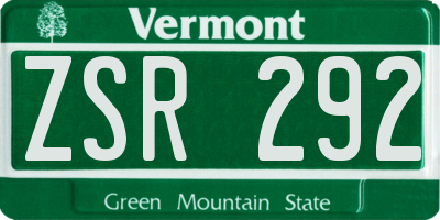 VT license plate ZSR292
