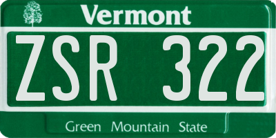 VT license plate ZSR322