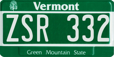 VT license plate ZSR332