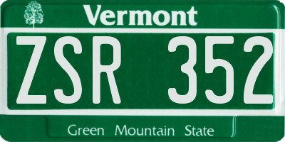 VT license plate ZSR352