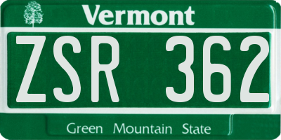VT license plate ZSR362