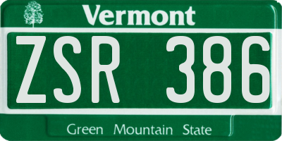 VT license plate ZSR386