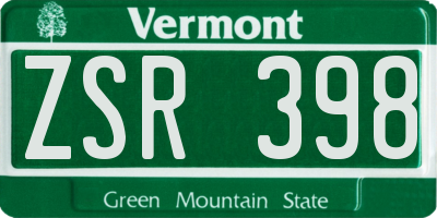 VT license plate ZSR398