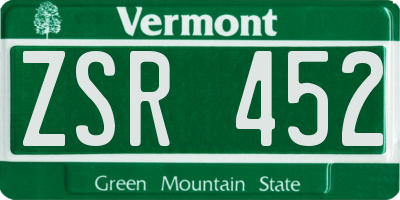 VT license plate ZSR452