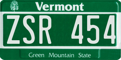 VT license plate ZSR454