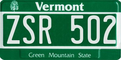 VT license plate ZSR502