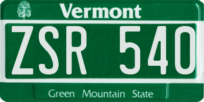 VT license plate ZSR540