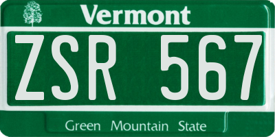 VT license plate ZSR567