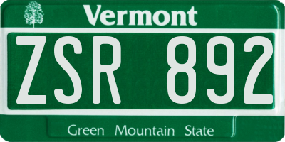 VT license plate ZSR892