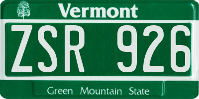 VT license plate ZSR926