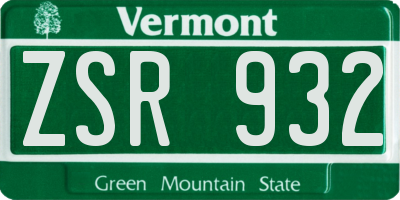 VT license plate ZSR932