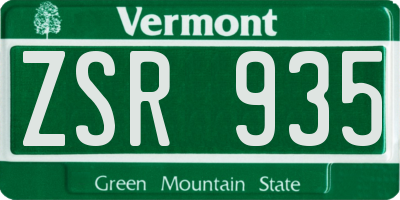 VT license plate ZSR935