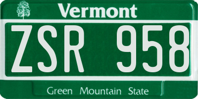 VT license plate ZSR958
