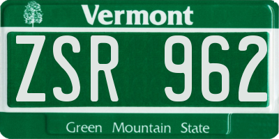 VT license plate ZSR962