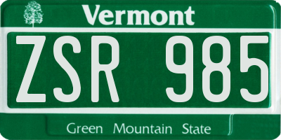 VT license plate ZSR985